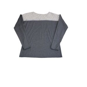 Unbranded Lace Yoke Long Sleeve Top Women Large Gray Floral Contrast Trim